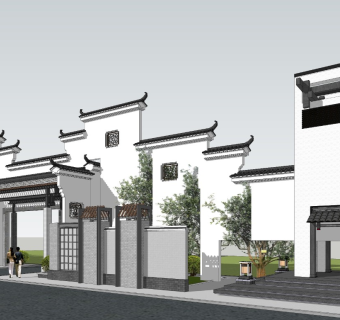 新中式大门 围墙